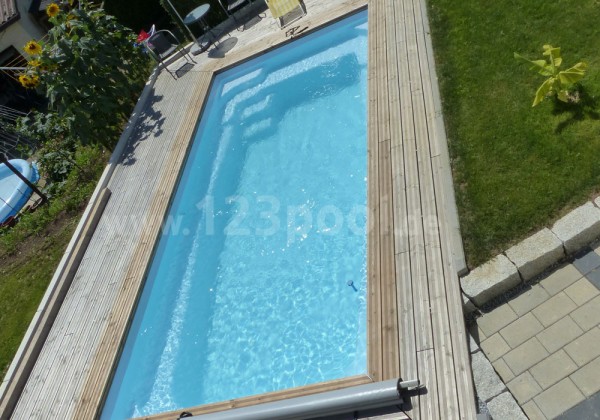 GFK-Pool MAXI mit Rollschutz-Abdeckung 650 x 300 x 140 cm